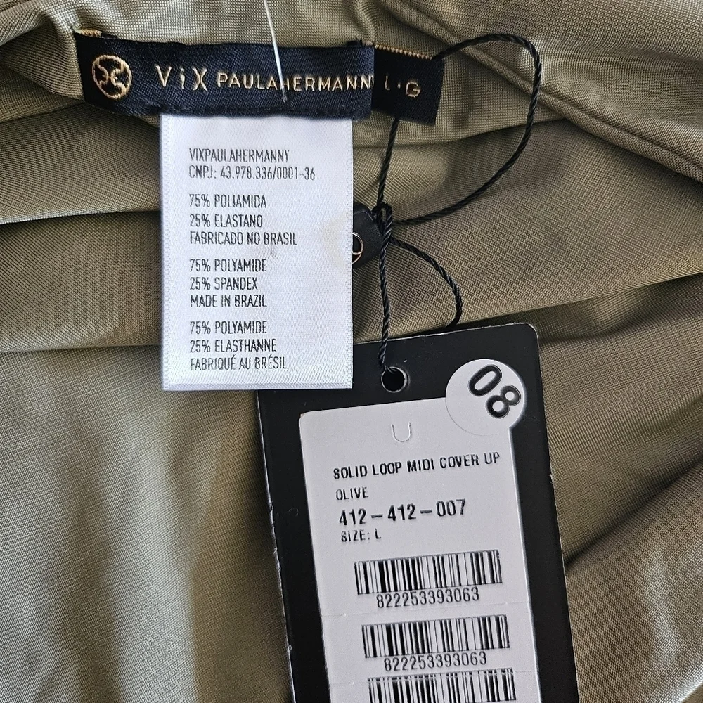 New ViX Loop Swim Beach Cover-Up Olive/Black Midi Dress NWT Size Large